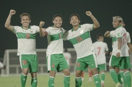 Skuad timnas Indonesia pada laga uji coba menjelang lanjutan Kualifikasi Piala Dunia 2022 Zona Asia di Uni Emirat Arab (UEA). (Dok. PSSI via komaps.com)