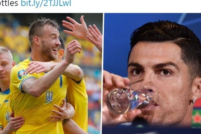 Andriy Yarmolenko dan Cristiano Ronaldo dua bintang Drama Botol Minuman di Euro 2020 (Bolasport.com)
