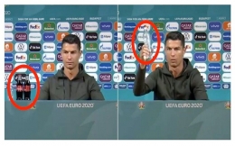 Cristiano Ronaldo saat aksinya meminggirkan Coca-Cola | Sumber gambar: kabar24.bisnis.com / Business Insider