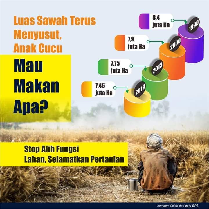 Luas lahan pertanian menyusut dari tahun ke tahun.(Dok Badan Pusat Statistik)