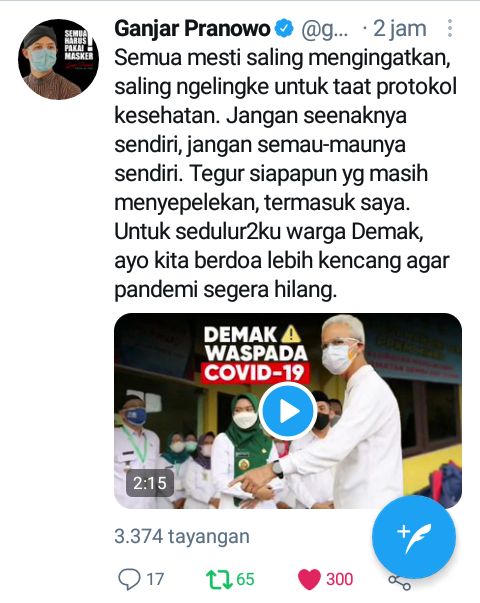 Tangkapan layar twitter.com/ganjarpranowo