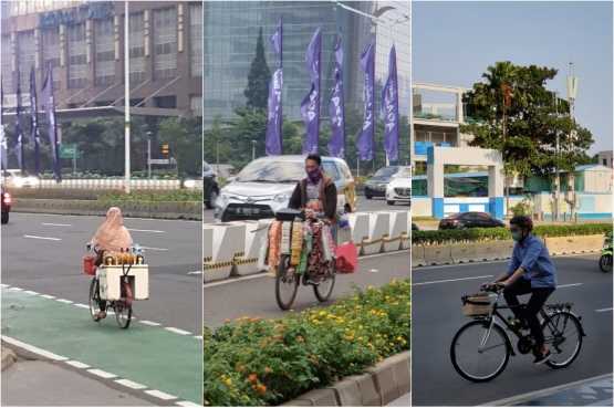 Gambar 9. Berbagai persona pengguna jalur sepeda terproteksi Jl. Sudirman -- Jl. Thamrin, sumber: Dokumentasi Pribadi