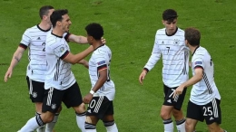Pemain timnas Jerman beselebrasi bersama usai cetak gol (goal.com Indonesia)