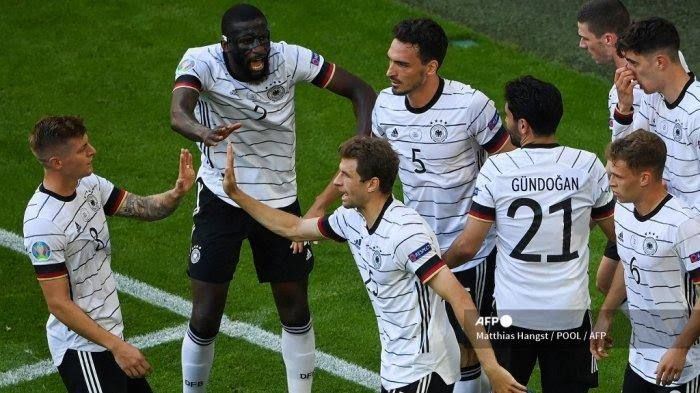 Selebrasi gol pemain Timnas Jerman ke gawang Portugal di pertandingan kedua fase grup Euro 2020 (Tribunnews.com)