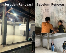 Kondisi Balai Dusun Kepuh Selatan Sebelum dan Sesudah Renovasi oleh KKN UM 2021