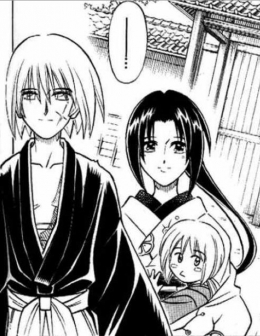 Kenshin dan Kaoru yang sudah memiliki anak | Dok. Shonen Jump. 