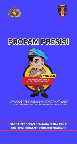 Aplikasi PROPAM PRESISI, sebuah aplikasi aduan masyarakat secara online. (Foto Screenshoot aplikasi milik Polri)