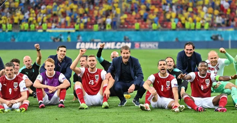 Timnas Austria siap menghadapi Italia di babak 16 besar Euro 2020. Ini akan menjadi pengalaman pertama Austria tampil di babak gugur Piala Eropa/Foto: AFP/www.onmanorama.co