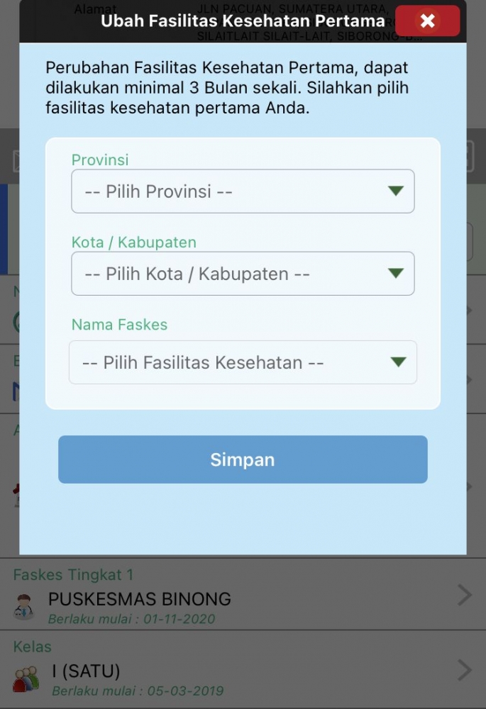 Pop Up Pindah Faskes di Aplikasi Mobile JKN | Dokumentasi Pribadi