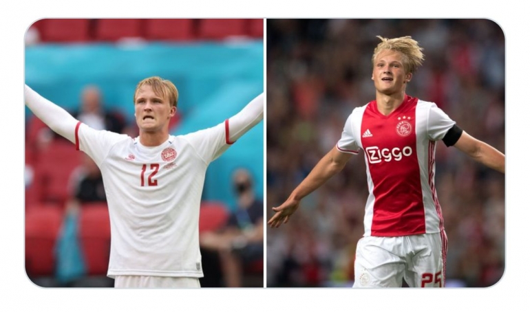Dolberg bersama Denmark dan Ajax- source: Twitter @AFCAjax