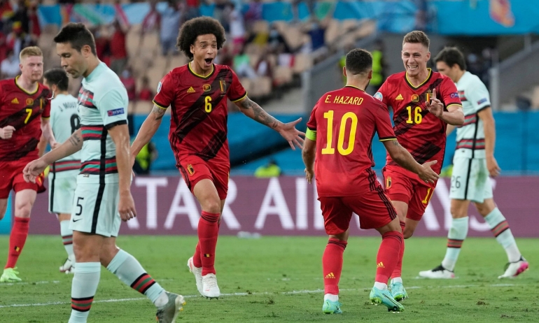 Belgia unggul atas Portugal melalui gol tunggal Thorgan Hazard IPhotograph: Thanassis Stavrakis - Pool/Getty Images