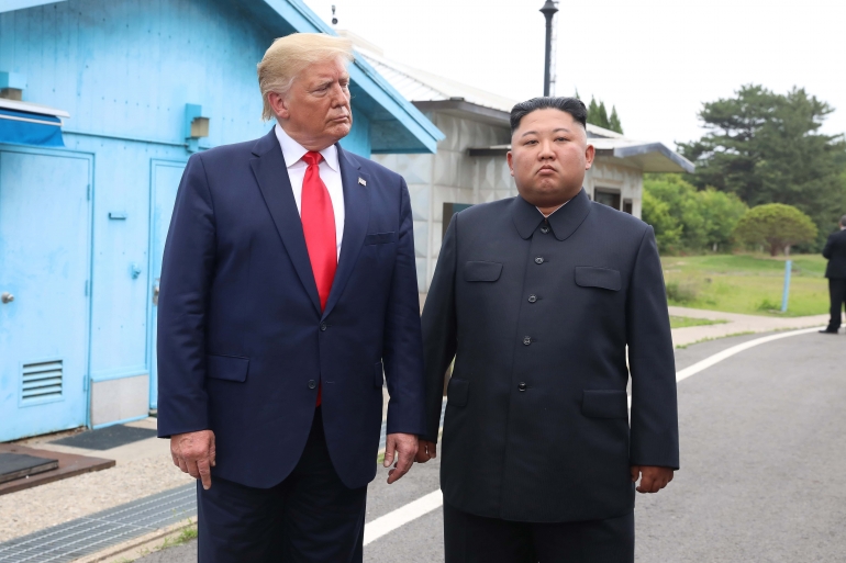 Penampilan Kim Jong Un ketika betermu dengan Trump di Panmunjom.perbatasan Korea Utara dan Selatan tanggal 30 Juni 2019 . Photo: Dong-A Ilbo via Getty Images/Getty Images