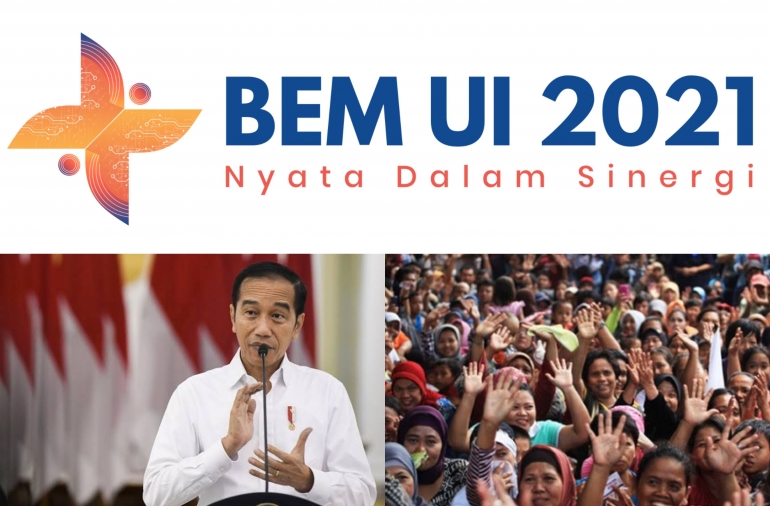 Kolase dari tiga foto/dokpri (logo BEM UI dari bem.ui.ac.id , foto Jokowi dari nasional.kompas.com , dan foto rakyat dari net.com) 