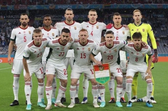 Para pemain Hongaria melakukan sesi foto saat sebelum bertanding melawan Jerman. (Dok. https://instagram.com/mlsztv)