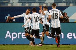 Pemain Argentina merayakan gol ke gawnag Bolivia. (via mundoalbiceleste.com)