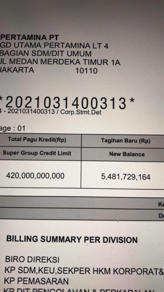 Dokumen super group credit limit yang dirilis media, 29/6/2021 (detik.com).