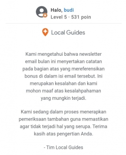Tangkapan layar email dari Tim Local Guides Google (dokumen pribadi)