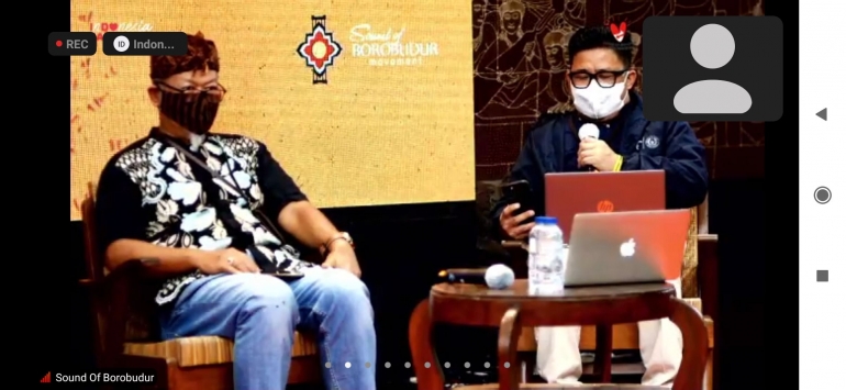 Prof Baiquni MA sedang membicarakan tentang sound destination. Dok : tangkapan layar zoom sound of Borobudur. 