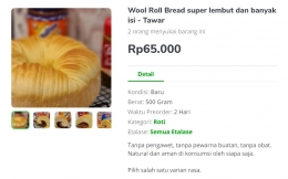 Penjualan Wool Rool Bread melalui marketplace