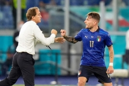 Italia berhasil tembus semifinal Piala Eropa setelah mengalahkan Belgia. Di semifinal, Italia akan bertemu Spanyol yang mengkandaskan langkah Swiss. Sumber foto: AFP/Alessandra Tarantino via Kompas.com