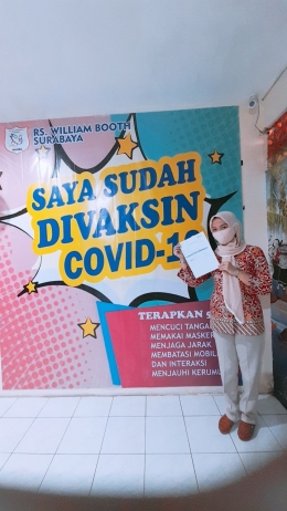foto selfie setelah vaksin pertama di RS. William Booth, Surabaya. / dokpri