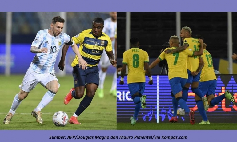 Argentina dan Brasil difavoritkan untuk bertemu di final Copa America 2021. Sumber: diolah dari Douglas Magno/AFP/Mauro Pimentel/via Kompas.com