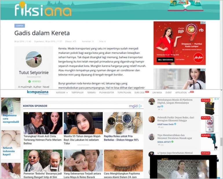 Perbedaan iklan Kompasiana dulu (atas) dan sekarang (bawah) | sumber: dok.pribadi & Kompasiana