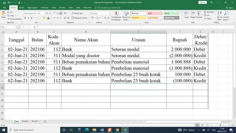 Ilustrasi pencatatan beban produksi (dokumentasi pribadi)