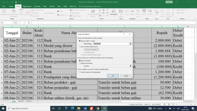 Ilustrasi langkah kedua pivot table (dokumentasi pribadi)