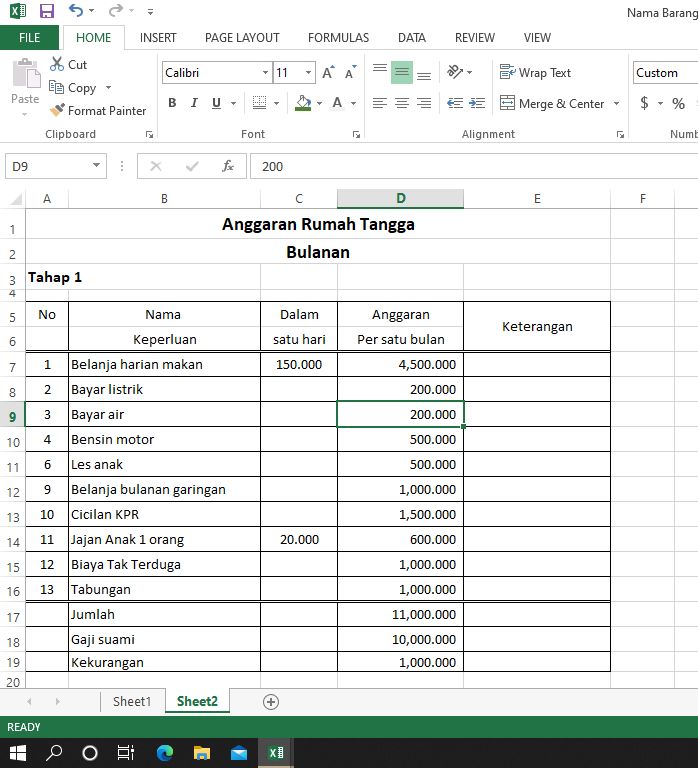 estimasi anggaran belanja rumah tangga/foto Sri Rohmatiah