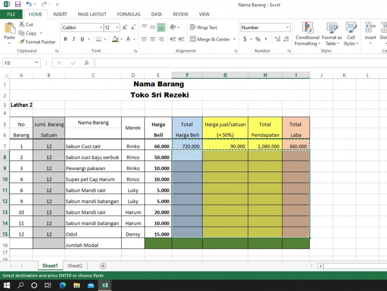 Estimasi penjualan diolah di excel olah Sri Rohmatiah/Foto pribadiFoto