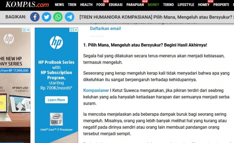 Contoh ulasan di kompas.com (dok.pribadi-kompas.com)