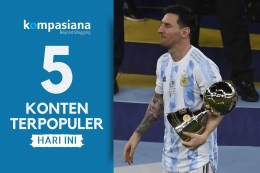 Lionel Messi akhirnya mempersembahkan gelar untuk Argentina usai juara Copa America 2021 mengalahkan Brasil 1-0. (Diolah Kompasianad dari KOMPAS.com)