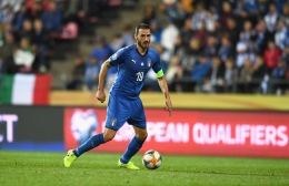 Leonardo Bonucci yang berhasil menyamakan kedudukan 1-1 babak normal final Euro 2020 antara Italia lawan Inggris (twitter.com/ @EURO2020).