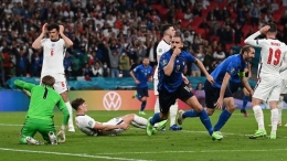 Bonucci merayakan gol ke gawang Inggris ((Foto: Getty Images/Paul Ellis - Pool)