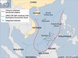 Peta Laut China Selatan | Sumber: UNCLOS dan CIA melalui www.bbc.com