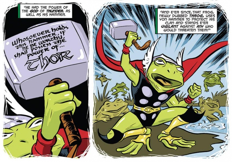 Throg, Thor kodok yang punya senjata Frogjolnir dengan kekuatan mirip Thor. Sumber : Marvel