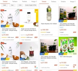 VCO banyak dijual di e-commerce | screenshoot/KRAISWAN