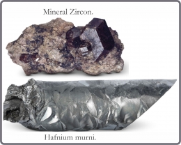 Mineral Zircon dan Hafnium murni. Diadaptasi dari: buku Periodic Table Book - A Visual Encyclopedia, hlm. 87.