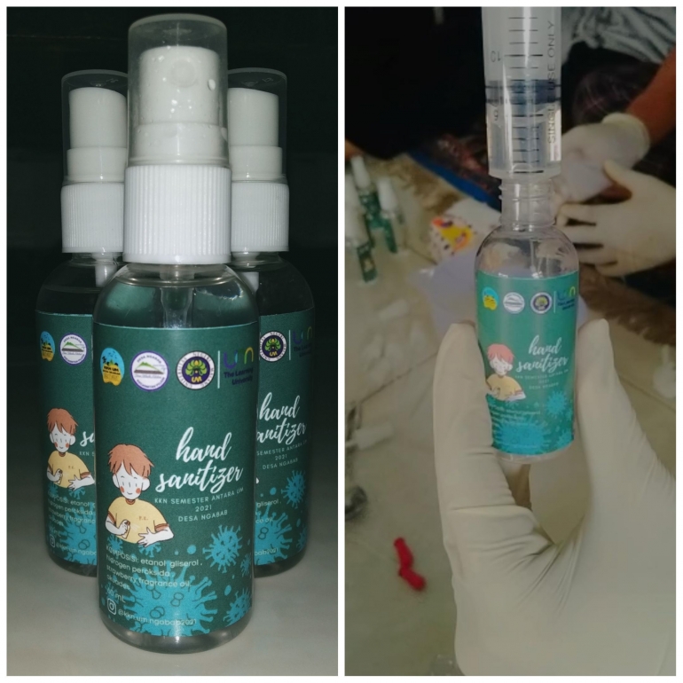 Pembuatan hand sanitizer oleh mahasiswa KKN UM 2021