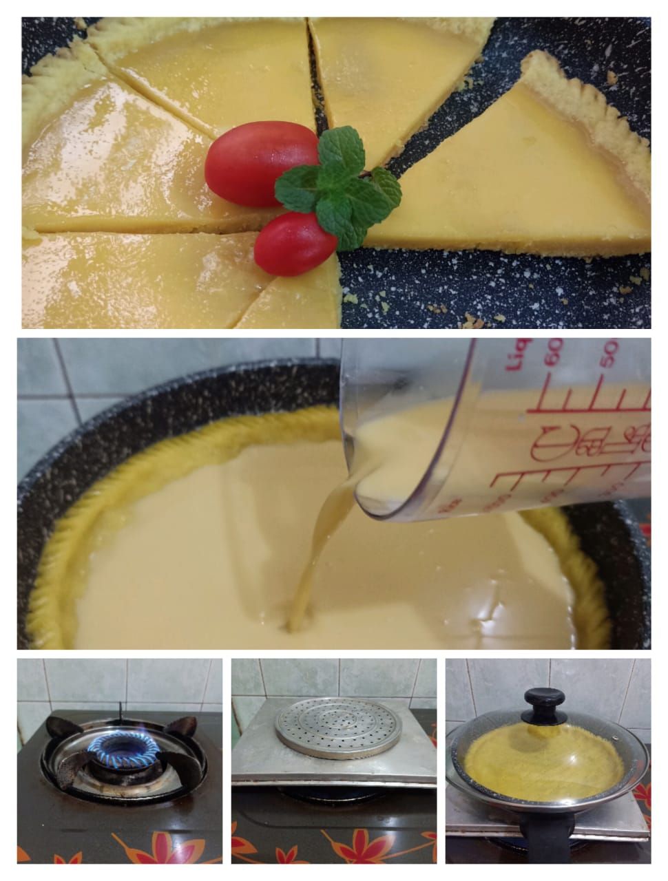 Ilustrasi cara memasak pie di atas kompor, intinya diusahakan jangan sampai tersentuh api secara langsung dan gunakan api paling kecil. (Dokumentasi pribadi)