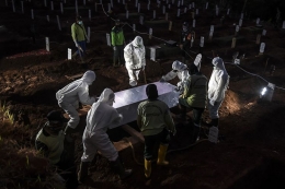 Pemakaman jenazah covid-19 | Sumber Antara Foto/Muhammad Adimaja melalui Kompas.com