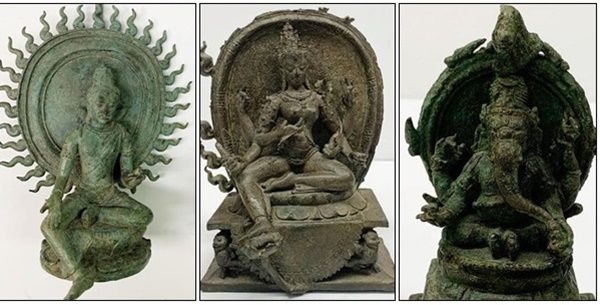 Dari kiri: Siwa, Parwati, dan Ganesha, tiga arca kuno yang kembali ke Indonesia dari AS (Foto: Konjen RI New York/detik.com)