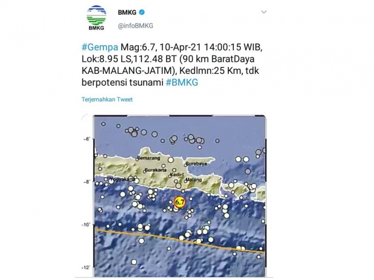 Kabupaten Malang Rawan Terjadi Gempa/tangkap layar pribadi