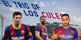 Trio baru los cules: (dari kiri) Messi, Aguero, Depay