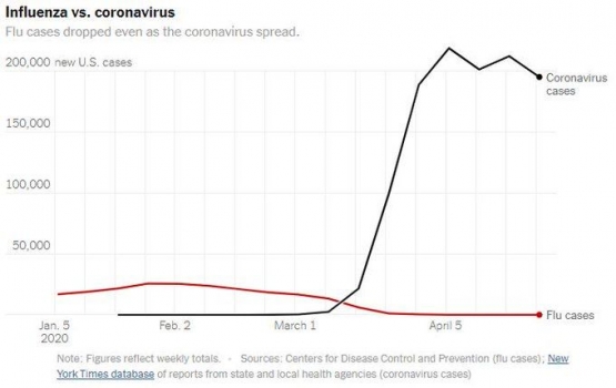 Garis merah adalah kasus flu biasa - nytimes.com