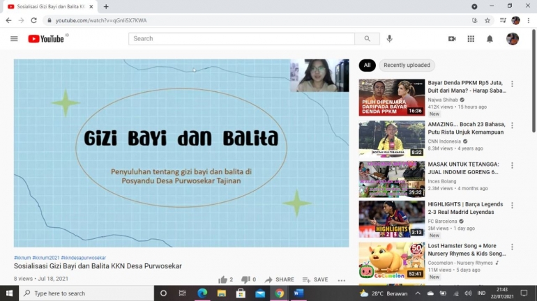 Video Sosialisasi Melalui Platform Youtube - Dok. KKN Purwosekar