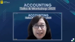 Foto 1: Acara Accounting Talks and Workshop 2021  yang dibuka oleh Ibu Ancella Hermawan selaku Kepala Departemen Akuntansi FEB UI/dokpri