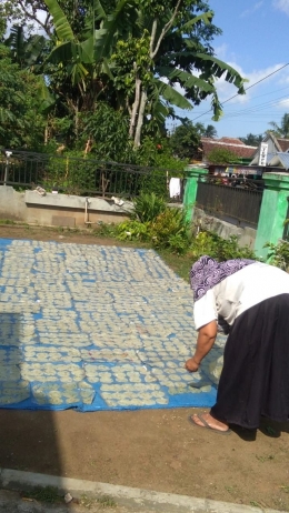 Proses penjemuran kerupuk miler di Dusun Semanding (Sumber: Dokumentasi pribadi)