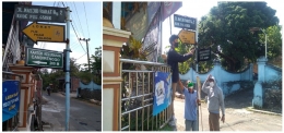 Pemasangan papan petunjuk arah menuju Kantor Kelurahan Candirenggo di tiang Jalan Masjid Barat Gg 2/dokpri
